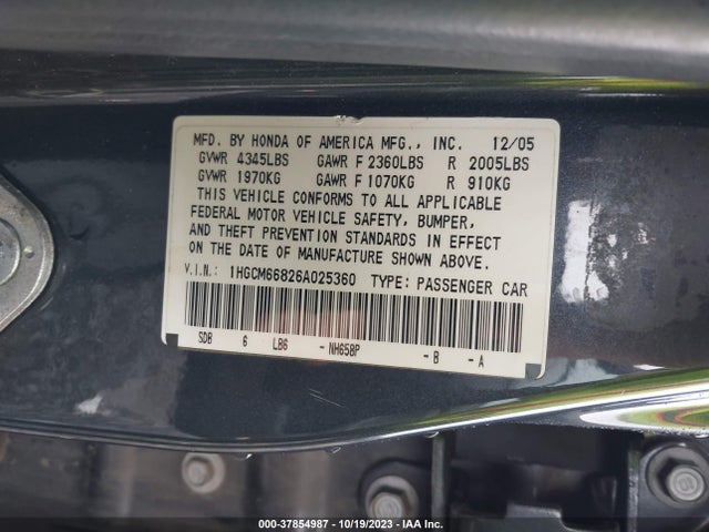2006 HONDA ACCORD 3.0 EX VIN: 1HGCM66826A025360