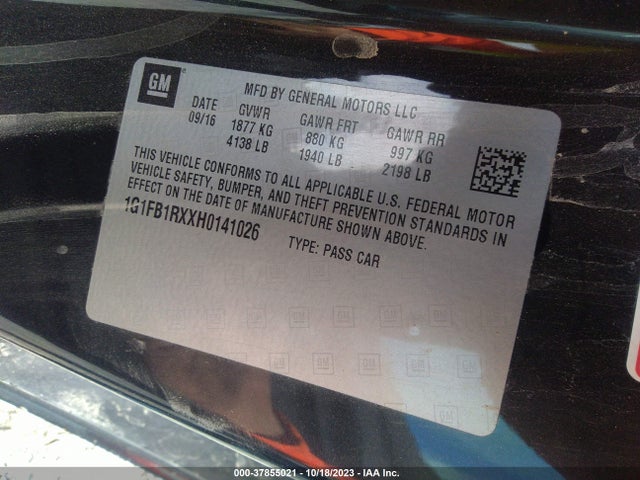 Chevrolet Camaro 1lt 2017 1G1FB1RXXH0141026 Image 9