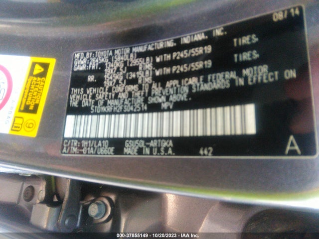 Toyota Highlander Limited 2015 5TDYKRFH2FS042514 Image 9
