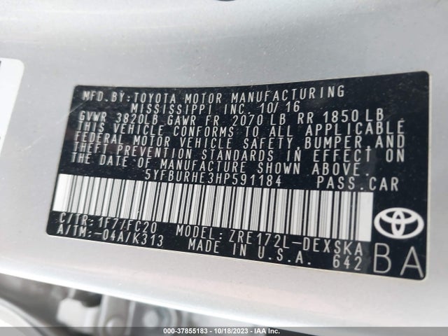 2017 TOYOTA COROLLA 5YFBURHE3HP591184 Photo 8