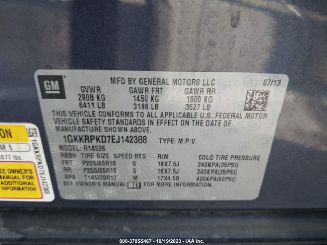 1GKKRPKD7EJ142388 GMC ACADIA SLE