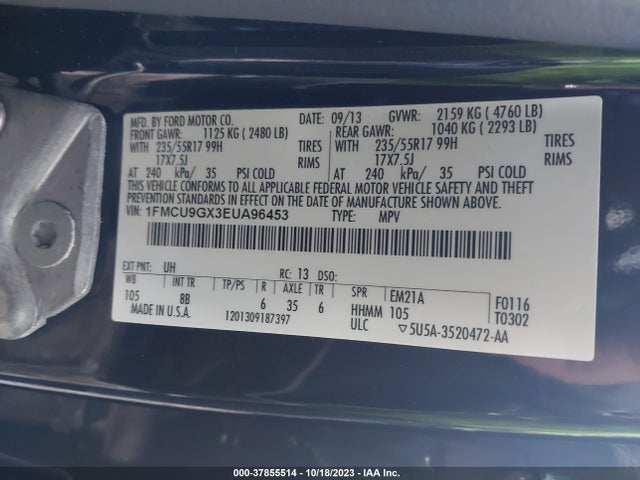 Ford ESCAPE SE 2014 1FMCU9GX3EUA96453 Image 9
