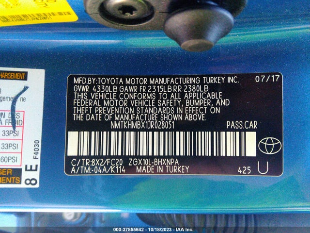 2018 TOYOTA C-HR XLE VIN: NMTKHMBX1JR028051