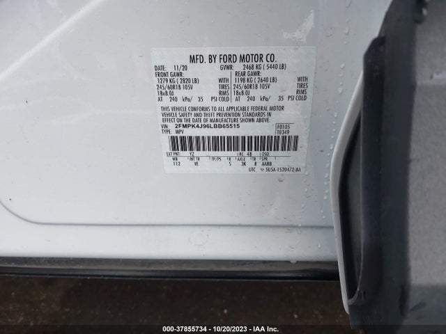 2020 FORD EDGE SEL VIN: 2FMPK4J96LBB65515