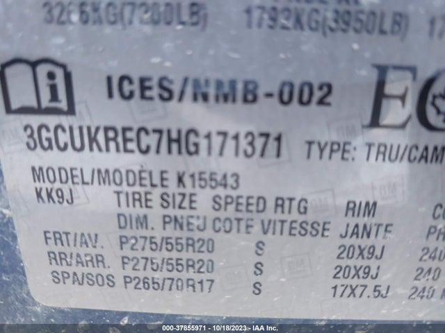 Chevrolet Silverado 1500 Lt 2017 3GCUKREC7HG171371 Image 9