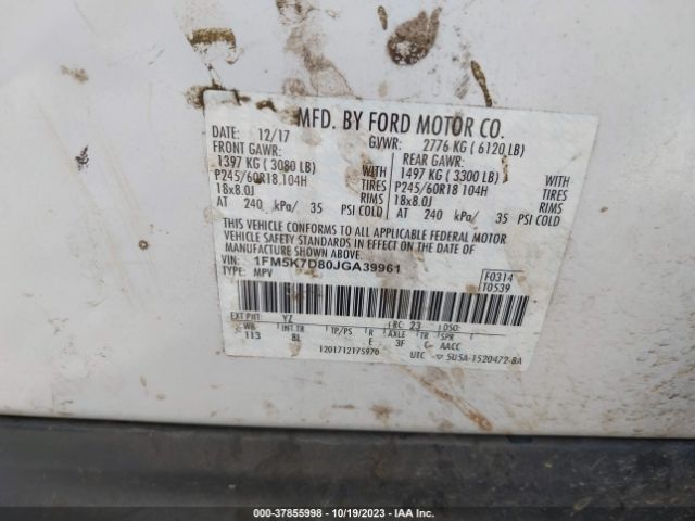 1FM5K7D80JGA39961 Ford EXPLORER XLT