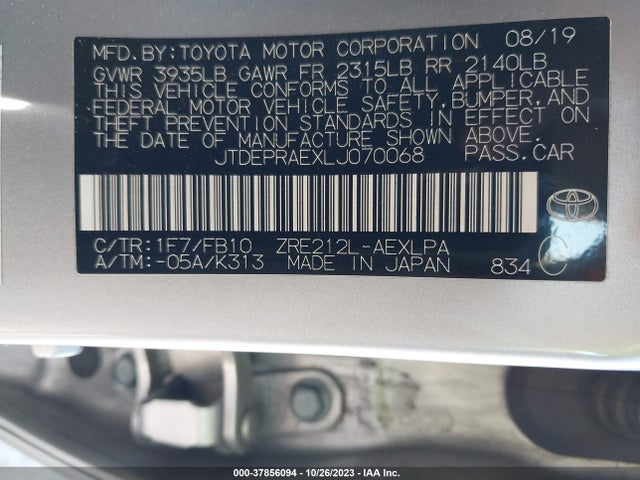 2020 TOYOTA COROLLA LE VIN: JTDEPRAEXLJ070068