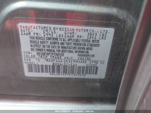3N1AB7AP7FY349192 Nissan SENTRA SV