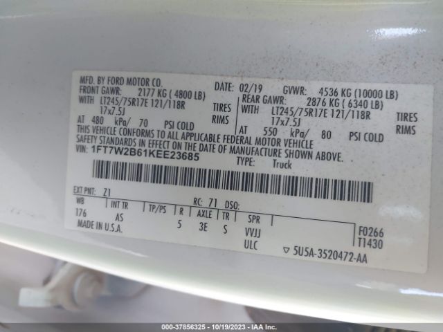 1FT7W2B61KEE23685 Ford Super Duty F-250 Srw Xl/xlt/lariat