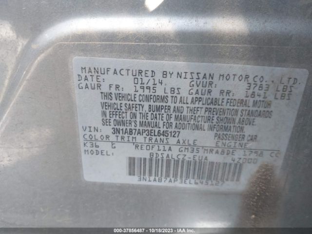 3N1AB7AP3EL645127 Nissan Sentra Fe+ S