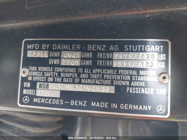 1988 MERCEDES-BENZ 420 SEL VIN: WDBCA35DXJA394348