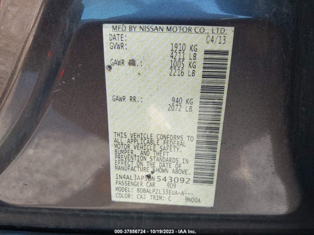 2013 NISSAN ALTIMA 2.5 VIN: 1N4AL3AP5DN543092
