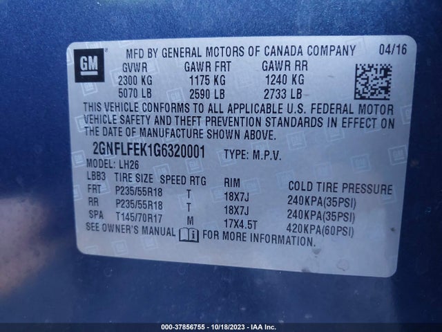 Chevrolet EQUINOX LT 2016 2GNFLFEK1G6320001 Image 9