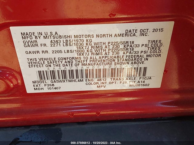 4A4AP3AW8FE056499 Mitsubishi Outlander Sport 2.4 Es