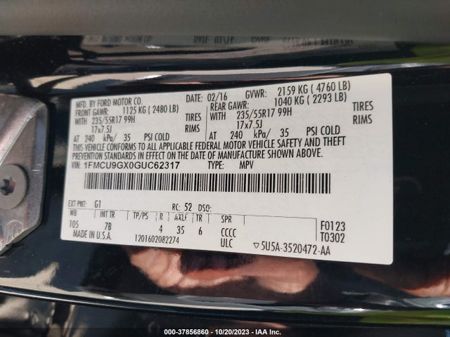 Ford ESCAPE SE 2016 1FMCU9GX0GUC62317 Image 9