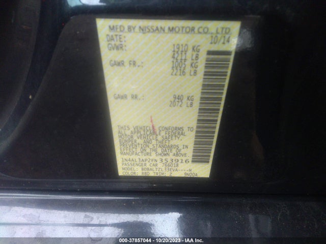 Nissan Altima 2.5 Sl 2015 1N4AL3AP2FN353916 Image 9