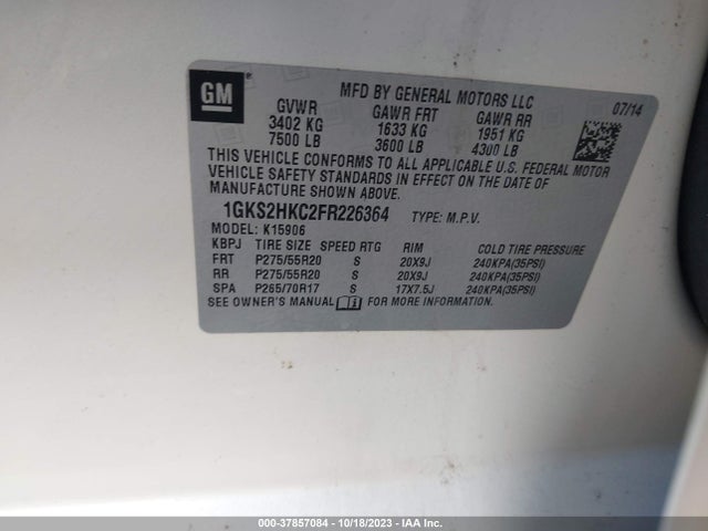 GMC Yukon Xl 1500 Slt 2015 1GKS2HKC2FR226364 Image 9