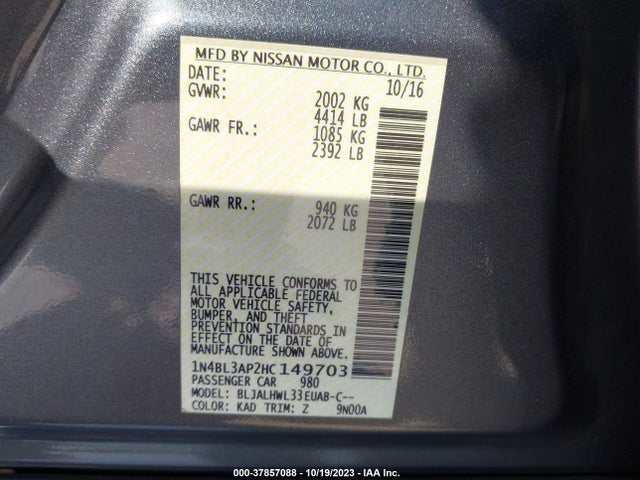 Nissan Altima 3.5 Sr 2017 1N4BL3AP2HC149703 Image 9