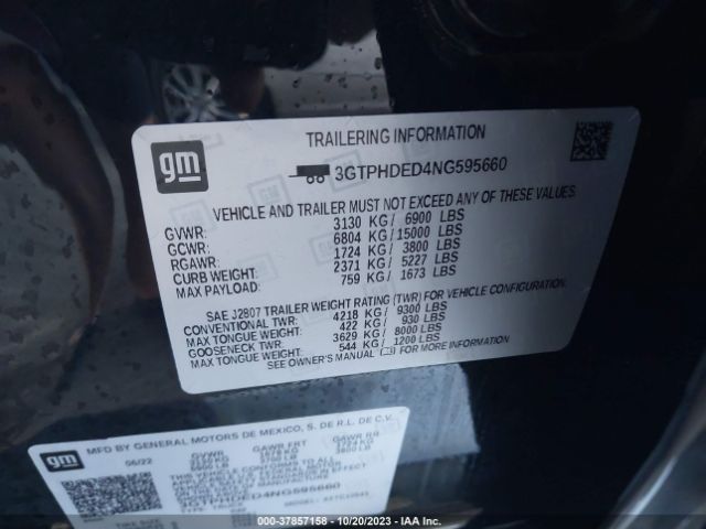 3GTPHDED4NG595660 GMC Sierra 1500 Slt