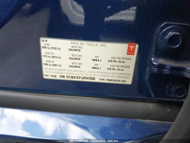 Tesla Model S 75d/100d/p100d 2018 5YJSA1E21JF247830 Image 9