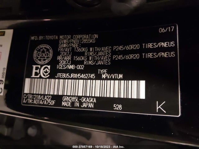 Toyota 4runner Limited 2017 JTEBU5JRXH5462745 Image 9