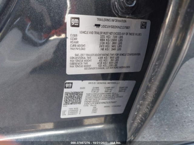 1GCUYGED5NZ137887 Chevrolet SILVERADO 1500 LTD