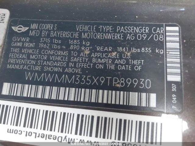 2009 MINI COOPER CLUBMAN WMWMM335X9TP89930 Photo 8