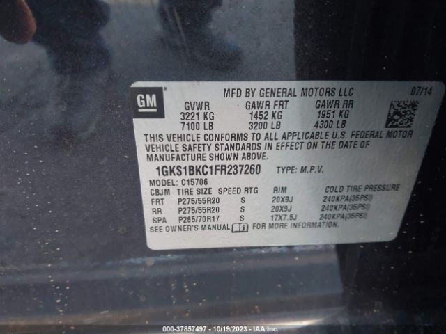 1GKS1BKC1FR237260 GMC YUKON SLT