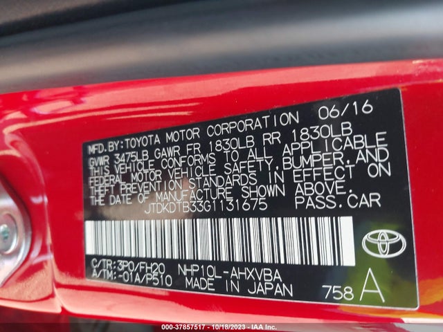 Toyota Prius C One 2016 JTDKDTB33G1131675 Image 28