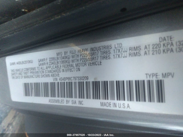 2009 SUBARU OUTBACK LTD VIN: 4S4BP66C797330209