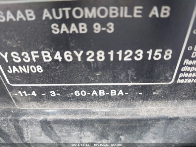 2008 SAAB 9-3 YS3FB46Y281123158 Photo 8