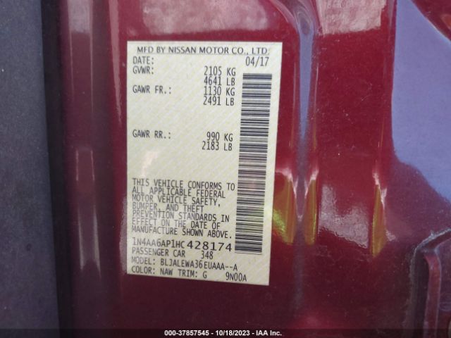 1N4AA6AP1HC428174 Nissan MAXIMA SL