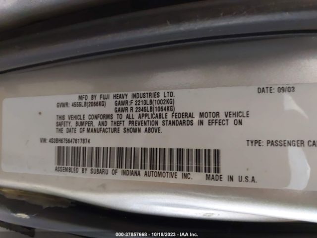 2004 SUBARU LEGACY WAGON 4S3BH675647617874 Photo 8