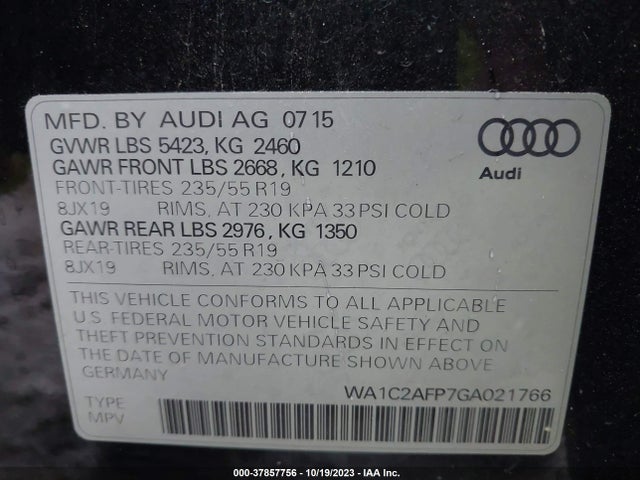 WA1C2AFP7GA021766 Audi Q5 2.0t Premium