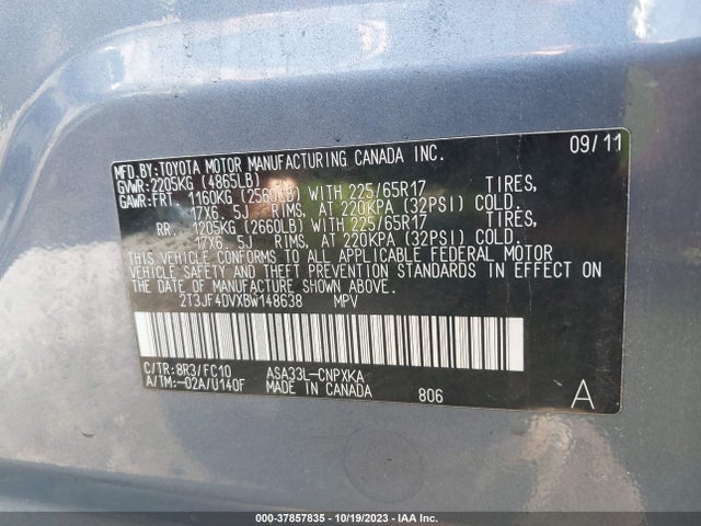 2011 TOYOTA RAV4 2T3JF4DVXBW148638 Photo 8