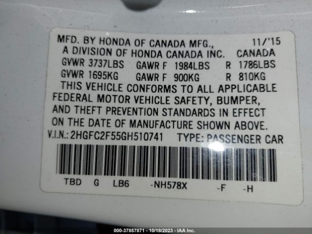 2HGFC2F55GH510741 Honda Civic Sedan Lx