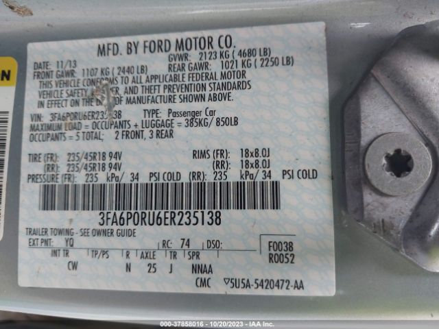 3FA6P0RU6ER235138 Ford Fusion Titanium Hybrid