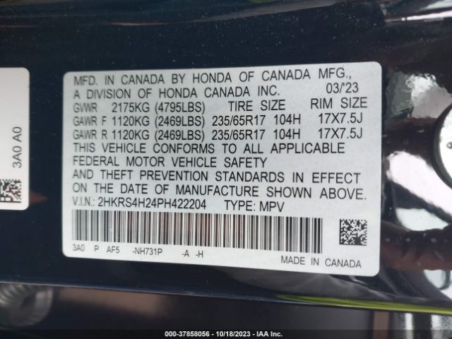 2HKRS4H24PH422204 Honda Cr-v Lx Awd