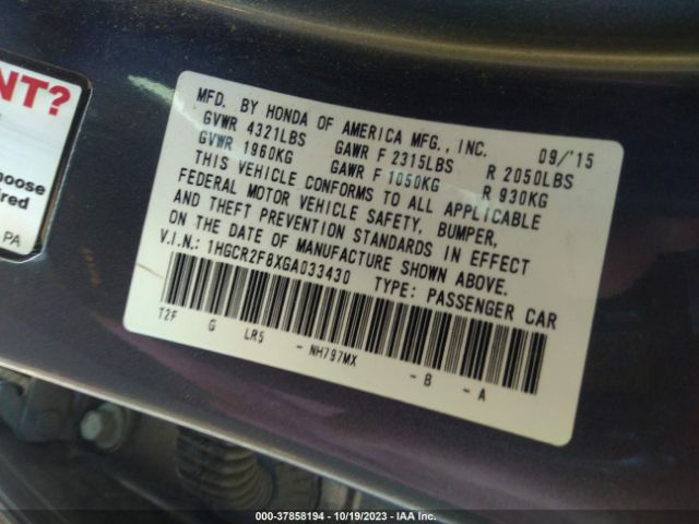 1HGCR2F8XGA033430 Honda Accord Ex-l