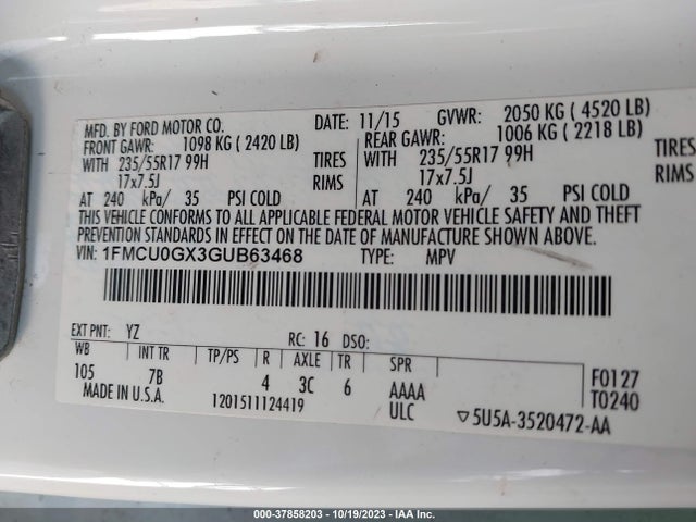 Ford ESCAPE SE 2016 1FMCU0GX3GUB63468 Image 9