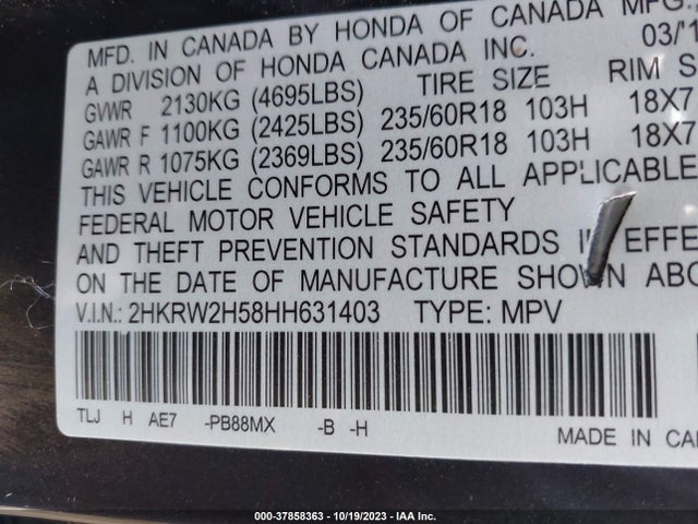 Honda CR-V EX 2017 2HKRW2H58HH631403 Image 9