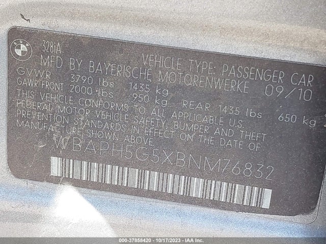 2011 BMW 3 SERIES 328I VIN: WBAPH5G5XBNM76832
