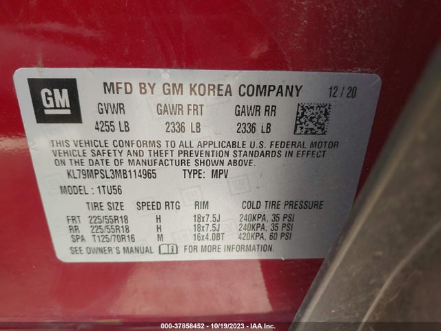 Chevrolet Trailblazer Lt 2021 KL79MPSL3MB114965 Image 9