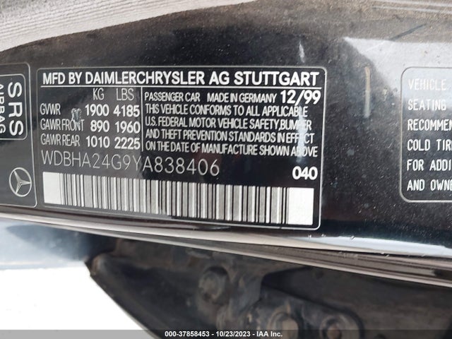 2000 MERCEDES-BENZ C-CLASS KOMPRESSOR VIN: WDBHA24G9YA838406