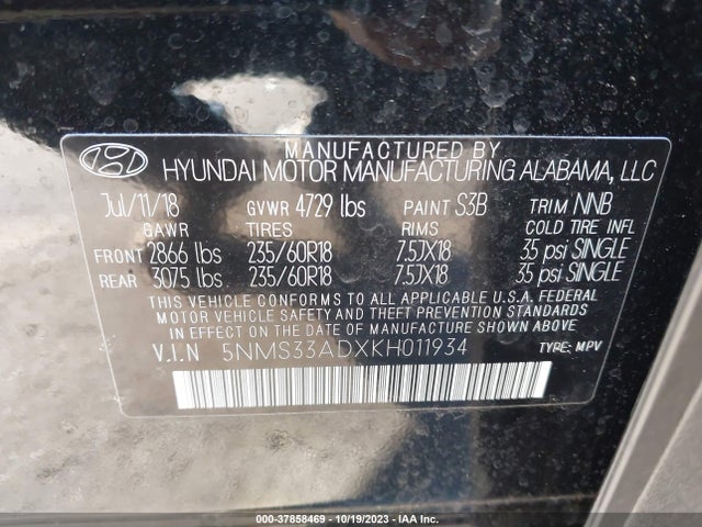Hyundai Santa Fe Sel Plus 2019 5NMS33ADXKH011934 Image 9