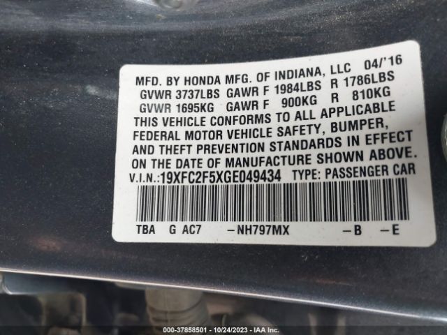 19XFC2F5XGE049434 Honda Civic Sedan Lx