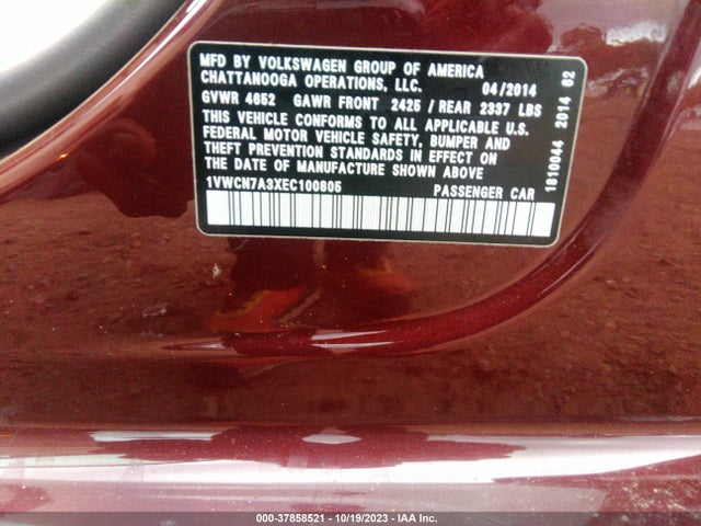 1VWCN7A3XEC100805 Volkswagen Passat Tdi Sel Premium