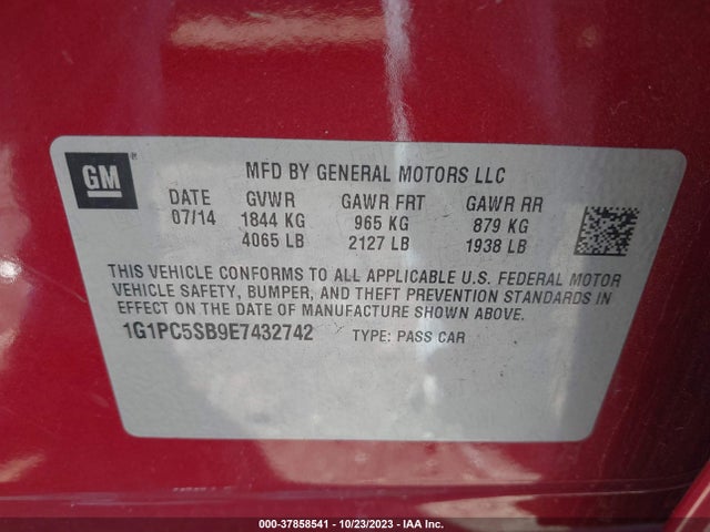 Chevrolet Cruze 1lt 2014 1G1PC5SB9E7432742 Image 9