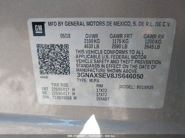 Chevrolet EQUINOX LT 2018 3GNAXSEV8JS646050 Image 9