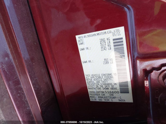 2011 NISSAN ALTIMA 2.5 S VIN: 1N4AL2AP7BN516600